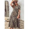 imagePRETTYGARDEN Womens Summer Casual Boho Dress Floral Print Ruffle Puff Short Sleeve Flowy Midi Beach Party DressesBlackBeige