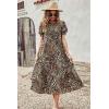 imagePRETTYGARDEN Womens Summer Casual Boho Dress Floral Print Ruffle Puff Short Sleeve Flowy Midi Beach Party DressesBlackBeige