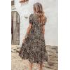 imagePRETTYGARDEN Womens Summer Casual Boho Dress Floral Print Ruffle Puff Short Sleeve Flowy Midi Beach Party DressesBlackBeige