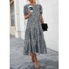 imagePRETTYGARDEN Womens Summer Casual Boho Dress Floral Print Ruffle Puff Short Sleeve Flowy Midi Beach Party DressesBlackWhite