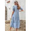 imagePRETTYGARDEN Womens Summer Casual Boho Dress Floral Print Ruffle Puff Short Sleeve Flowy Midi Beach Party DressesBlue