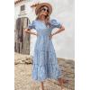 imagePRETTYGARDEN Womens Summer Casual Boho Dress Floral Print Ruffle Puff Short Sleeve Flowy Midi Beach Party DressesBlue