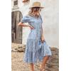 imagePRETTYGARDEN Womens Summer Casual Boho Dress Floral Print Ruffle Puff Short Sleeve Flowy Midi Beach Party DressesBlue