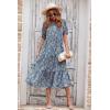 imagePRETTYGARDEN Womens Summer Casual Boho Dress Floral Print Ruffle Puff Short Sleeve Flowy Midi Beach Party DressesBlue Apricot