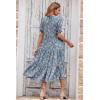 imagePRETTYGARDEN Womens Summer Casual Boho Dress Floral Print Ruffle Puff Short Sleeve Flowy Midi Beach Party DressesBlue Apricot