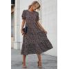 imagePRETTYGARDEN Womens Summer Casual Boho Dress Floral Print Ruffle Puff Short Sleeve Flowy Midi Beach Party DressesCoffee
