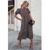 imagePRETTYGARDEN Womens Summer Casual Boho Dress Floral Print Ruffle Puff Short Sleeve Flowy Midi Beach Party DressesCoffee