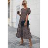imagePRETTYGARDEN Womens Summer Casual Boho Dress Floral Print Ruffle Puff Short Sleeve Flowy Midi Beach Party DressesCoffee