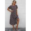 imagePRETTYGARDEN Womens Summer Casual Boho Dress Floral Print Ruffle Puff Short Sleeve Flowy Midi Beach Party DressesCoffee