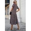 imagePRETTYGARDEN Womens Summer Casual Boho Dress Floral Print Ruffle Puff Short Sleeve Flowy Midi Beach Party DressesCoffee