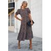 imagePRETTYGARDEN Womens Summer Casual Boho Dress Floral Print Ruffle Puff Short Sleeve Flowy Midi Beach Party DressesCoffee