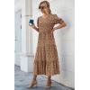 imagePRETTYGARDEN Womens Summer Casual Boho Dress Floral Print Ruffle Puff Short Sleeve Flowy Midi Beach Party DressesCoffee Apricot Leopard