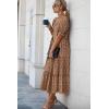 imagePRETTYGARDEN Womens Summer Casual Boho Dress Floral Print Ruffle Puff Short Sleeve Flowy Midi Beach Party DressesCoffee Apricot Leopard