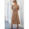 imagePRETTYGARDEN Womens Summer Casual Boho Dress Floral Print Ruffle Puff Short Sleeve Flowy Midi Beach Party DressesCoffee Apricot Leopard