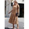 imagePRETTYGARDEN Womens Summer Casual Boho Dress Floral Print Ruffle Puff Short Sleeve Flowy Midi Beach Party DressesCoffee Apricot Leopard