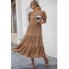 imagePRETTYGARDEN Womens Summer Casual Boho Dress Floral Print Ruffle Puff Short Sleeve Flowy Midi Beach Party DressesCoffee Apricot Leopard