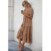 imagePRETTYGARDEN Womens Summer Casual Boho Dress Floral Print Ruffle Puff Short Sleeve Flowy Midi Beach Party DressesCoffee Apricot Leopard