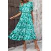 imagePRETTYGARDEN Womens Summer Casual Boho Dress Floral Print Ruffle Puff Short Sleeve Flowy Midi Beach Party DressesFloral Green