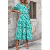 imagePRETTYGARDEN Womens Summer Casual Boho Dress Floral Print Ruffle Puff Short Sleeve Flowy Midi Beach Party DressesFloral Green