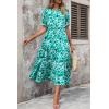 imagePRETTYGARDEN Womens Summer Casual Boho Dress Floral Print Ruffle Puff Short Sleeve Flowy Midi Beach Party DressesFloral Green