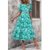 imagePRETTYGARDEN Womens Summer Casual Boho Dress Floral Print Ruffle Puff Short Sleeve Flowy Midi Beach Party DressesFloral Green