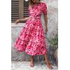 imagePRETTYGARDEN Womens Summer Casual Boho Dress Floral Print Ruffle Puff Short Sleeve Flowy Midi Beach Party DressesFloral Rose Red