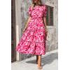 imagePRETTYGARDEN Womens Summer Casual Boho Dress Floral Print Ruffle Puff Short Sleeve Flowy Midi Beach Party DressesFloral Rose Red