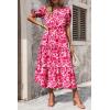 imagePRETTYGARDEN Womens Summer Casual Boho Dress Floral Print Ruffle Puff Short Sleeve Flowy Midi Beach Party DressesFloral Rose Red