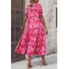 imagePRETTYGARDEN Womens Summer Casual Boho Dress Floral Print Ruffle Puff Short Sleeve Flowy Midi Beach Party DressesFloral Rose Red