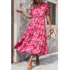 imagePRETTYGARDEN Womens Summer Casual Boho Dress Floral Print Ruffle Puff Short Sleeve Flowy Midi Beach Party DressesFloral Rose Red