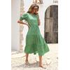 imagePRETTYGARDEN Womens Summer Casual Boho Dress Floral Print Ruffle Puff Short Sleeve Flowy Midi Beach Party DressesGreen