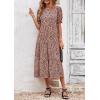 imagePRETTYGARDEN Womens Summer Casual Boho Dress Floral Print Ruffle Puff Short Sleeve Flowy Midi Beach Party DressesKhaki Black Leopard