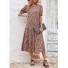 imagePRETTYGARDEN Womens Summer Casual Boho Dress Floral Print Ruffle Puff Short Sleeve Flowy Midi Beach Party DressesKhaki Black Leopard