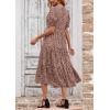 imagePRETTYGARDEN Womens Summer Casual Boho Dress Floral Print Ruffle Puff Short Sleeve Flowy Midi Beach Party DressesKhaki Black Leopard