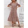 imagePRETTYGARDEN Womens Summer Casual Boho Dress Floral Print Ruffle Puff Short Sleeve Flowy Midi Beach Party DressesKhaki Black Leopard