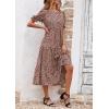imagePRETTYGARDEN Womens Summer Casual Boho Dress Floral Print Ruffle Puff Short Sleeve Flowy Midi Beach Party DressesKhaki Black Leopard