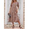 imagePRETTYGARDEN Womens Summer Casual Boho Dress Floral Print Ruffle Puff Short Sleeve Flowy Midi Beach Party DressesKhaki Black Leopard