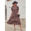 imagePRETTYGARDEN Womens Summer Casual Boho Dress Floral Print Ruffle Puff Short Sleeve Flowy Midi Beach Party DressesPink