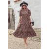 imagePRETTYGARDEN Womens Summer Casual Boho Dress Floral Print Ruffle Puff Short Sleeve Flowy Midi Beach Party DressesPink