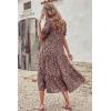 imagePRETTYGARDEN Womens Summer Casual Boho Dress Floral Print Ruffle Puff Short Sleeve Flowy Midi Beach Party DressesPink