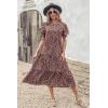 imagePRETTYGARDEN Womens Summer Casual Boho Dress Floral Print Ruffle Puff Short Sleeve Flowy Midi Beach Party DressesPink