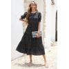 imagePRETTYGARDEN Womens Summer Casual Boho Dress Floral Print Ruffle Puff Short Sleeve Flowy Midi Beach Party DressesPolk Black