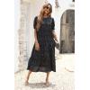 imagePRETTYGARDEN Womens Summer Casual Boho Dress Floral Print Ruffle Puff Short Sleeve Flowy Midi Beach Party DressesPolk Black
