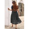imagePRETTYGARDEN Womens Summer Casual Boho Dress Floral Print Ruffle Puff Short Sleeve Flowy Midi Beach Party DressesPolk Black