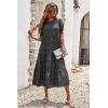 imagePRETTYGARDEN Womens Summer Casual Boho Dress Floral Print Ruffle Puff Short Sleeve Flowy Midi Beach Party DressesPolk Black