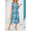imagePRETTYGARDEN Womens Summer Casual Boho Dress Floral Print Ruffle Puff Short Sleeve Flowy Midi Beach Party DressesPrint Blue