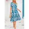 imagePRETTYGARDEN Womens Summer Casual Boho Dress Floral Print Ruffle Puff Short Sleeve Flowy Midi Beach Party DressesPrint Blue