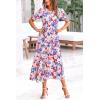 imagePRETTYGARDEN Womens Summer Casual Boho Dress Floral Print Ruffle Puff Short Sleeve Flowy Midi Beach Party DressesPrint Multicolored