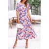 imagePRETTYGARDEN Womens Summer Casual Boho Dress Floral Print Ruffle Puff Short Sleeve Flowy Midi Beach Party DressesPrint Multicolored