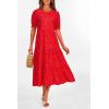 imagePRETTYGARDEN Womens Summer Casual Boho Dress Floral Print Ruffle Puff Short Sleeve Flowy Midi Beach Party DressesPrint Red